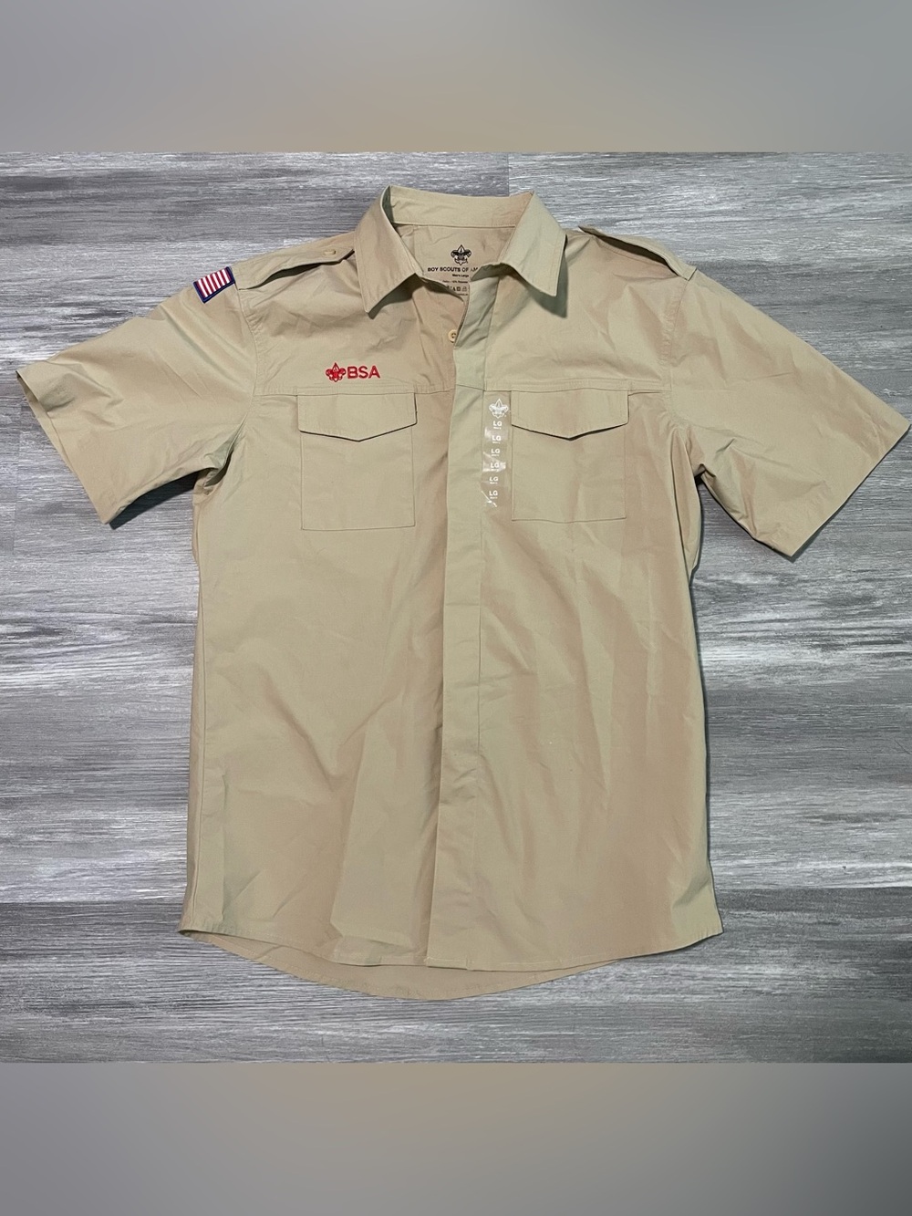 Boy Scouts Of America Button Up Shirt Mens Large Beige Uniform Short Sleeve NWT
